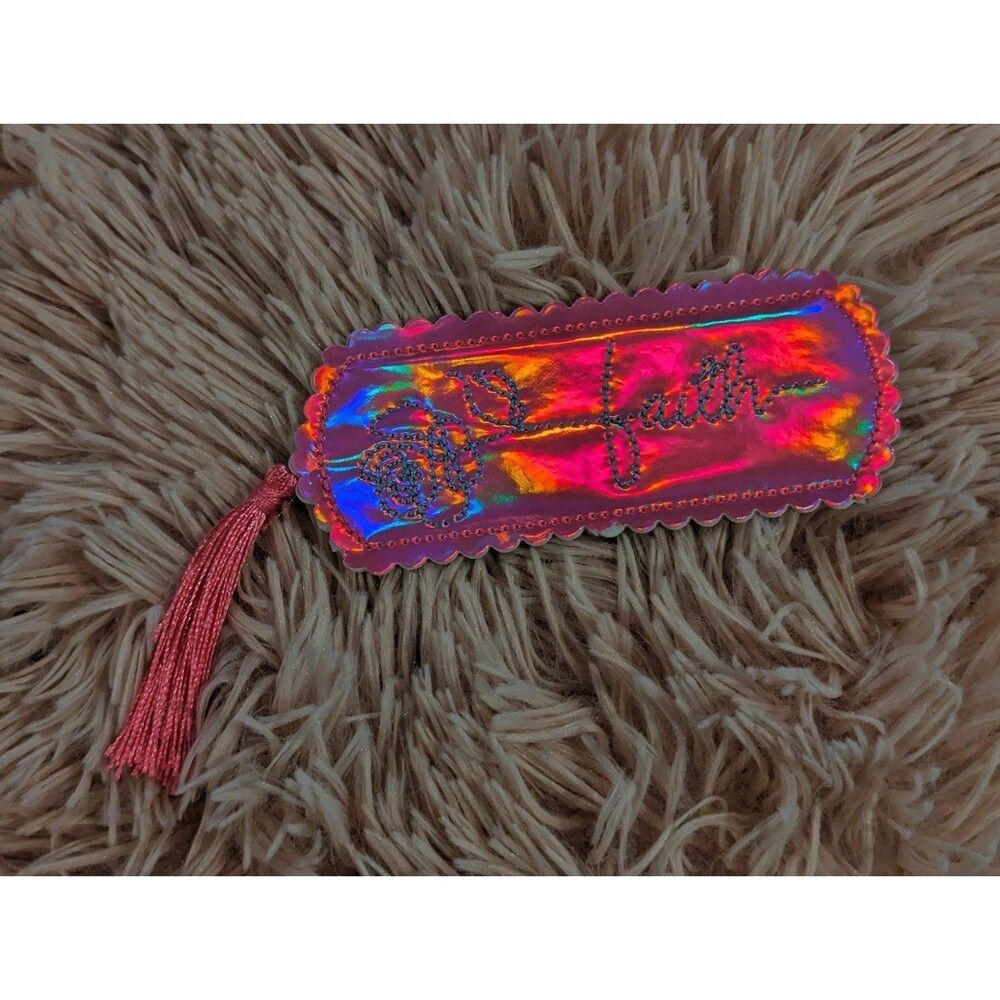 Shimmery pink holographic bookmark embroidered Faith brand new